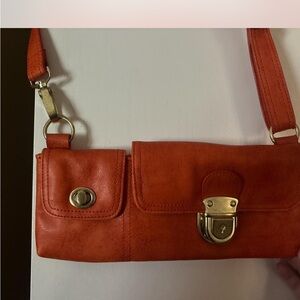 Orange Leather Crossbody with Structured Design and Gold-Tone Accents